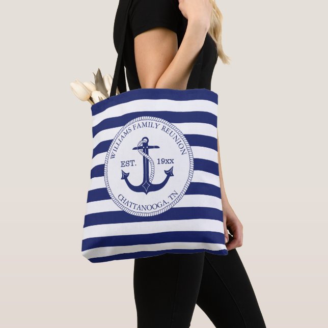 Tote Bag Famille Réunion Monogramme Ancre nautique (De près)
