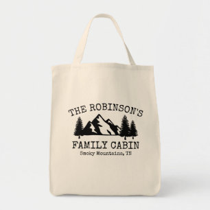 Tote Bag Family Cabin Trees Mountains Silhouette Reusable