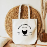 Tote Bag Family Coop Happy Hen Farmhouse<br><div class="desc">Logo de ferme rustique avec une illustration de poule au milieu associé à un monogramme personnalisé et d'autres informations en polices vintages.</div>