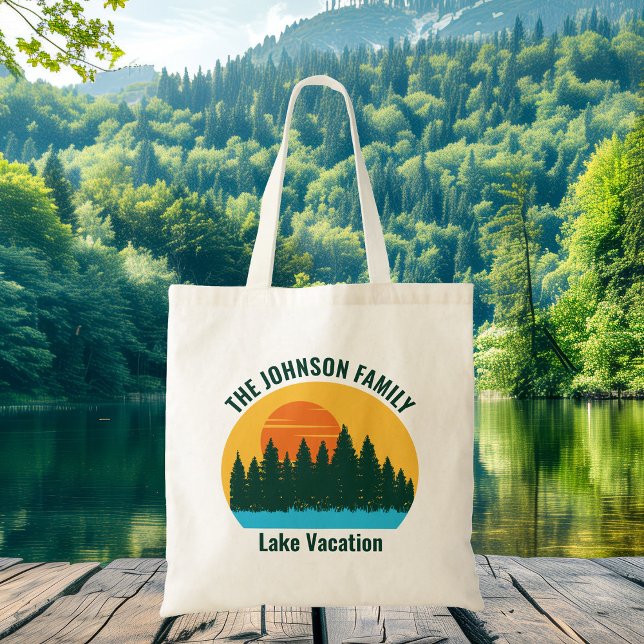 Tote Bag Family Lake Trip Cute Coucher de soleil Customisé (Créateur téléchargé)