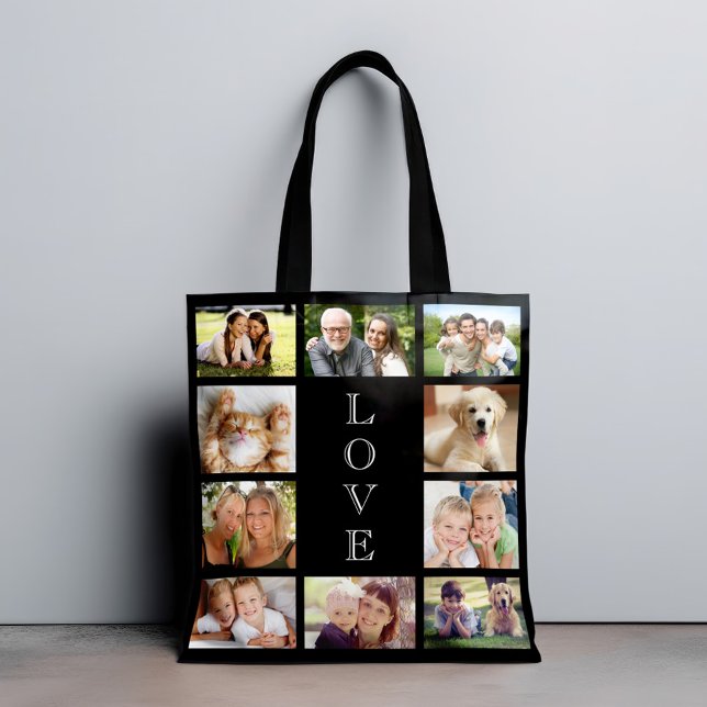 Tote Bag Family Love 10 Photo Collage noir (Créateur téléchargé)