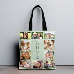 Tote Bag Family Love 10 Photo Collage Sage Green<br><div class="desc">Un sac fourre-tout de collage photo vert sage pour célébrer votre famille,  vos amis,  vos animaux de compagnie,  etc. Personnalisez avec dix photos. "LOVE" est écrit au milieu dans la typographie élégante.</div>
