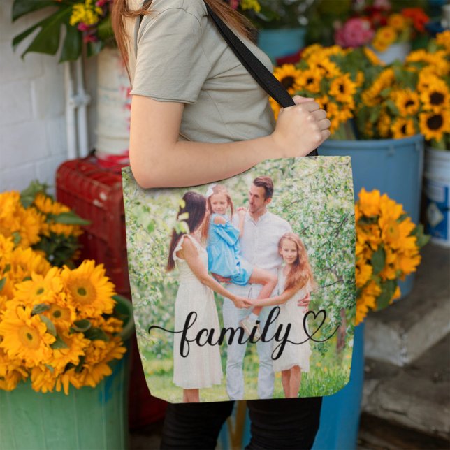 Tote Bag Family Love Black Script Photo personnalisée (Créateur téléchargé)