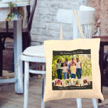 Tote Bag Family Photo Collage with ZigZag Photo Strip<br><div class="desc">This custom tote bag is printed with your favorite photos and custom text. The template is set up ready for you to add up to 5 photos and your family name at the top and custom text at the bottom. The sample wording reads "The Darling-May Family" "Happy Days .. Weekend...</div>