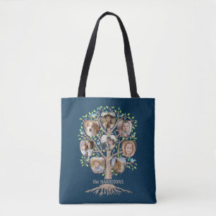 Tote Bag Family Tree Photo Collage 16 Nom de l'image Dk Blu