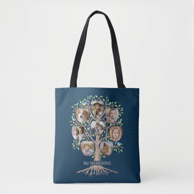 Tote Bag Family Tree Photo Collage 16 Nom de l'image Dk Blu (Devant)