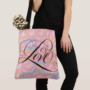 Tote Bag Fancy LOVE Calligraphie Script Lettrer Coeur rose