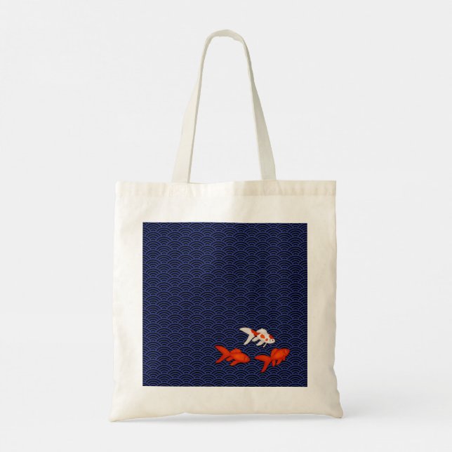 Tote Bag Fantail de poisson d'or sur Seigaiha Wave Motif ja (Dos)
