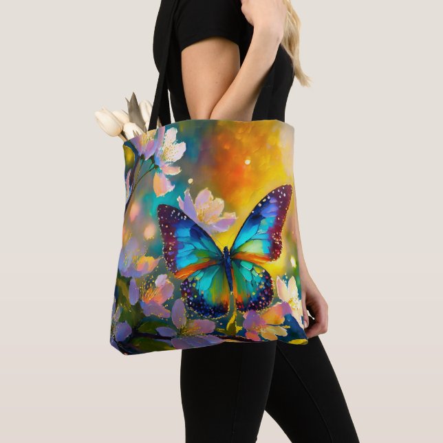 Tote Bag Fantaisie de Cerisier en Fleur Papillon au Lever d (De près)