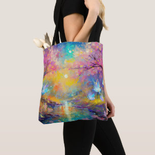 Tote Bag Fantaisie de cerisiers en fleurs au lever du solei