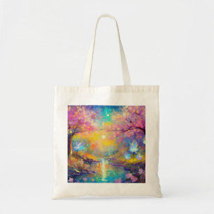 Tote Bag Fantaisie de cerisiers en fleurs au lever du solei