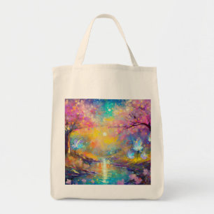 Tote Bag Fantaisie de fleurs de cerisier Lever de soleil Ru