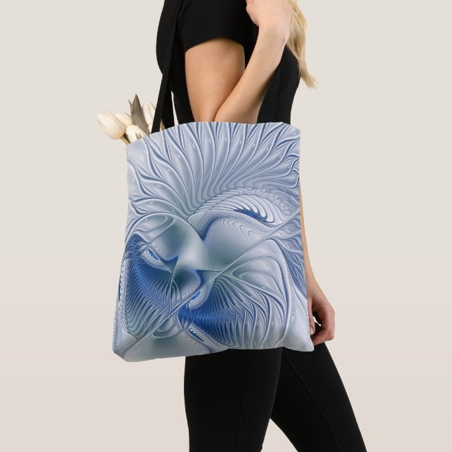 Tote Bag Fantaisie dynamique Abstrait Tons bleus Art fracta (De près)