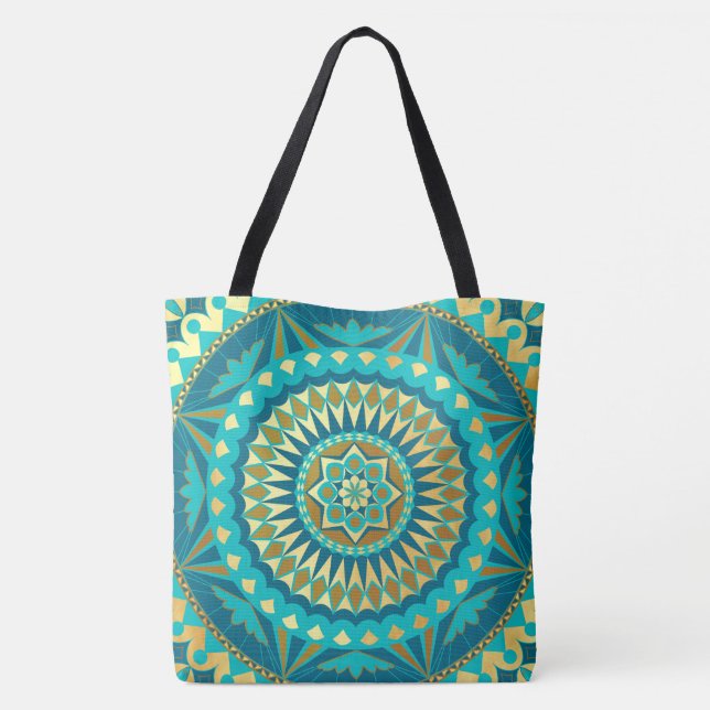 Tote Bag Fantaisie Mandala Bleu Or (Dos)