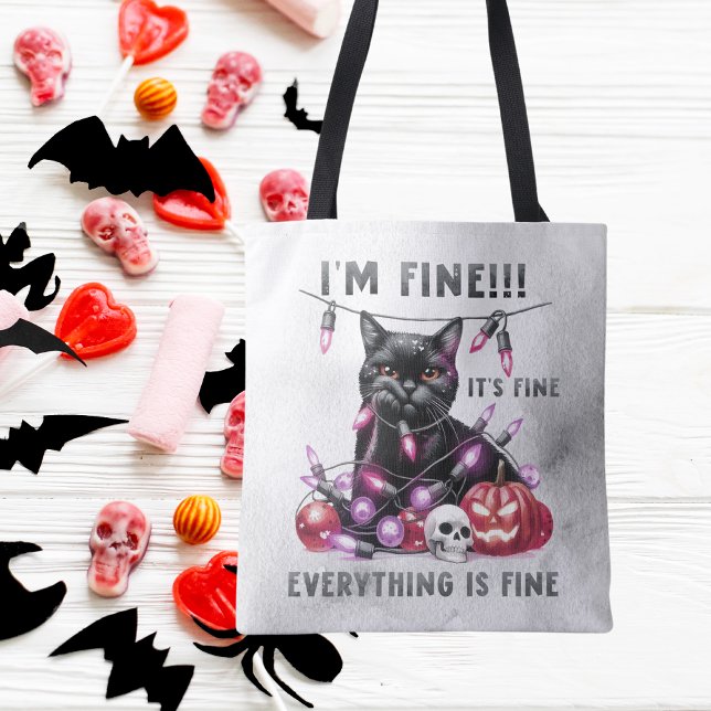 Tote Bag Fantaisie Noire Chat lumières de Noël Halloween (Créateur téléchargé)