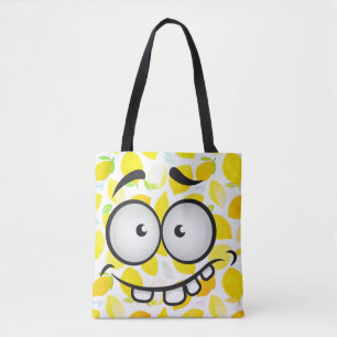 Tote Bag Fantaisie visage souriant coloré motif citrus jaun