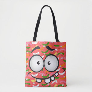 Tote Bag Fantaisie visage souriant coloré motif rose orange