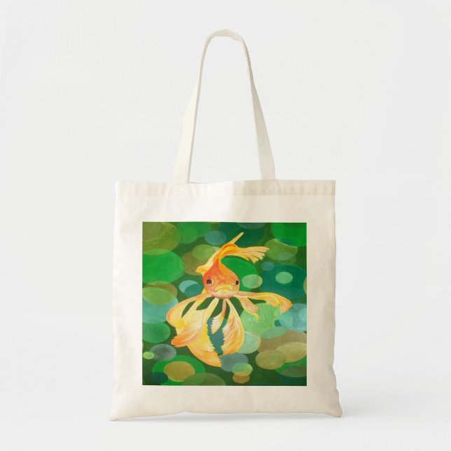 Tote Bag Fantastique poisson d'or avec bulles vertes Vector (Devant)