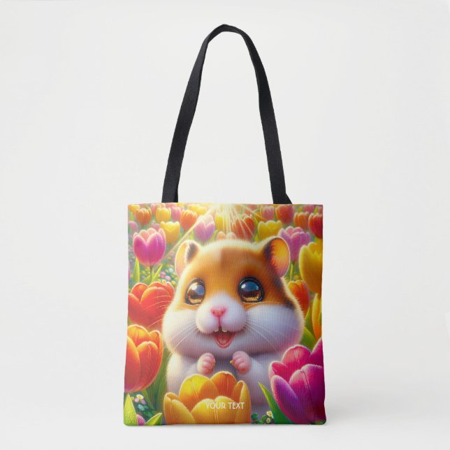Tote Bag Fantasy Cute Happy Hamster Tulips (Devant)
