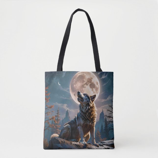 Tote Bag Fantasy Mignonne Loup hurlant vers la lune (Devant)