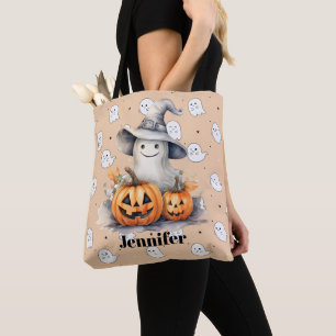 Tote Bag Fantôme et lanternes Jack-O' Halloween orange clai