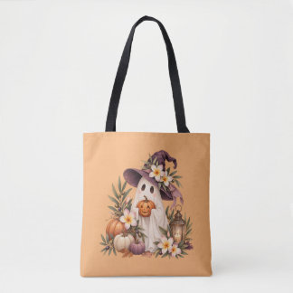 Tote Bag Fantôme fantaisiste d'automne avec citrouilles et