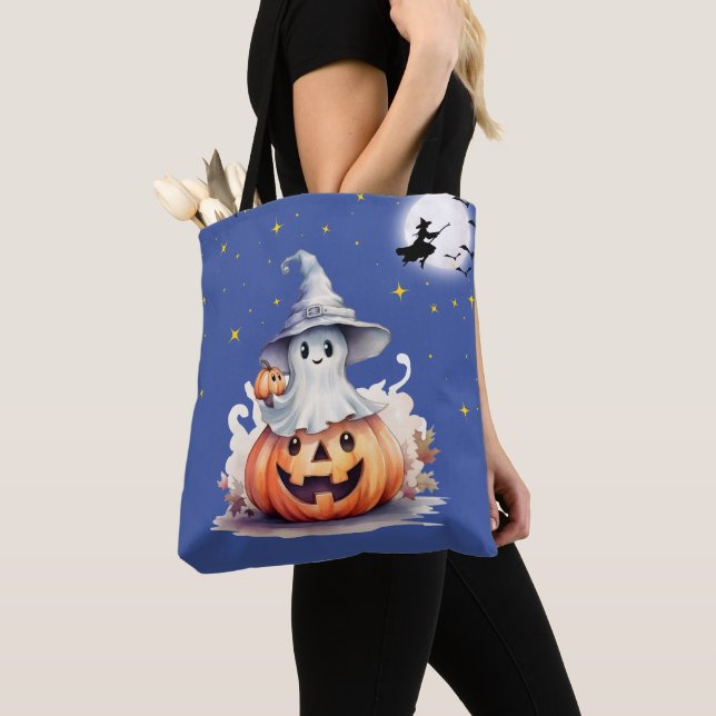 Tote Bag Fantôme Jack-O' Étoiles de Pleine lune de lanterne (De près)