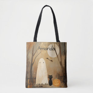 Tote Bag Fantôme Lunatique & Chat Noir Vintage Halloween