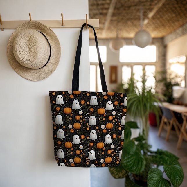 Tote Bag Fantôme mignon et motif de citrouille Halloween (Créateur téléchargé)