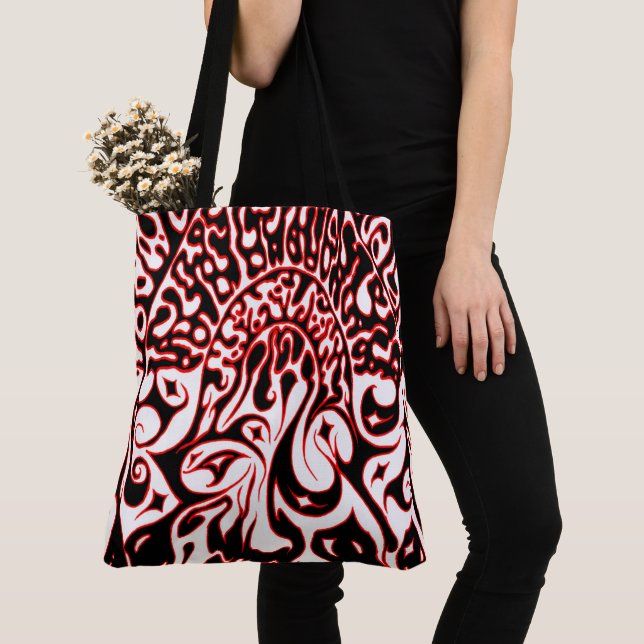 Tote Bag Fantôme Psychédélique - Noir Blanc et Rouge (De près)