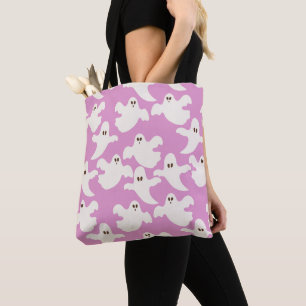 Tote Bag Fantômes Blancs Volants Rose Halloween