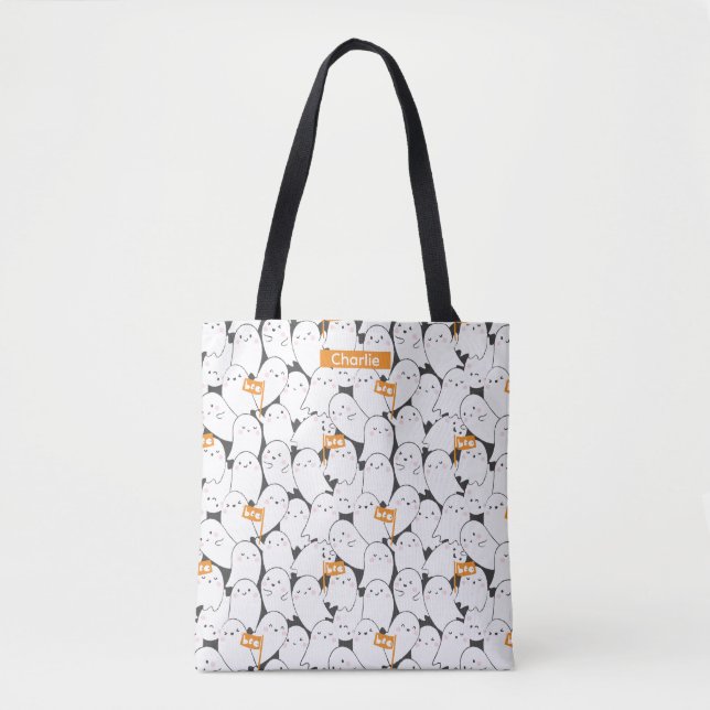 Tote Bag Fantômes bondés mignons avec drapeaux Boo (Devant)