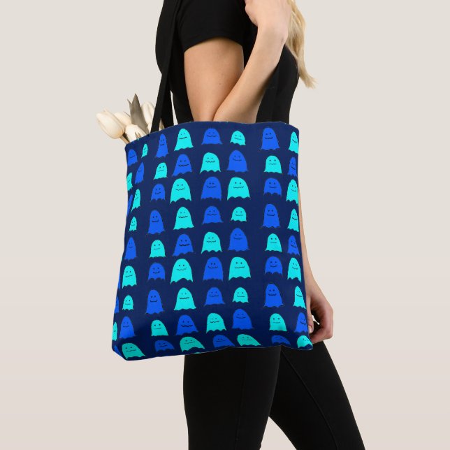 Tote Bag Fantômes d'Halloween bleu vif (De près)