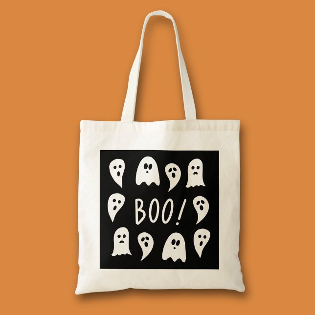 Tote Bag Fantômes d'Halloween Trick or Treat (Black and white ghost halloween trick or treat tote bag)