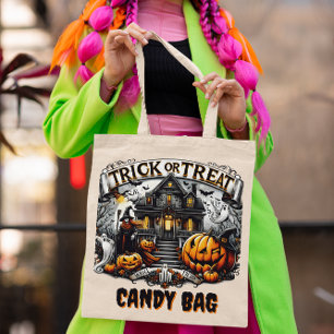 Tote Bag Fantômes et citrouilles la nuit d'Halloween