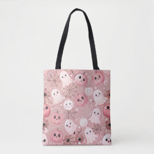 Tote Bag Fantômes roses et Halloween lunaire Citrouille