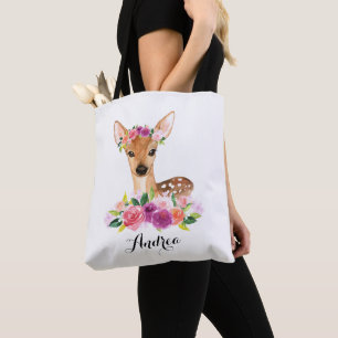 Tote Bag Faon d'aquarelle avec la couronne florale