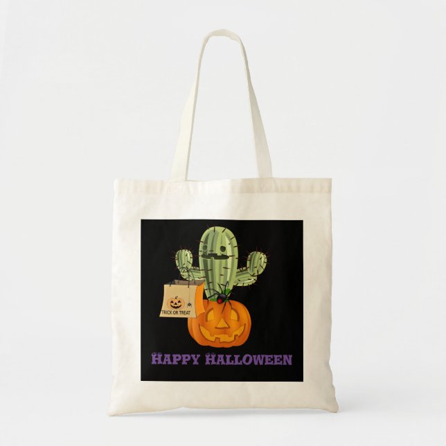 Tote Bag Farce de cactus d'Halloween ou traitement (Devant)
