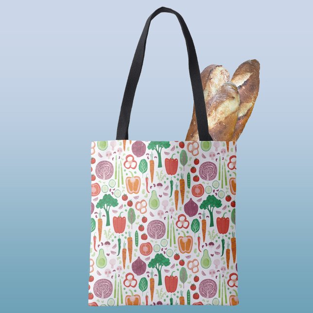 Tote Bag Farmers Marché Légumes Motif Aquarelle (Fun vegetable pattern farmers market tote bag)
