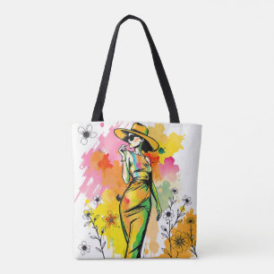 Tote Bag Fashionista Aquarelle - Floral Pop Art Estival Chi