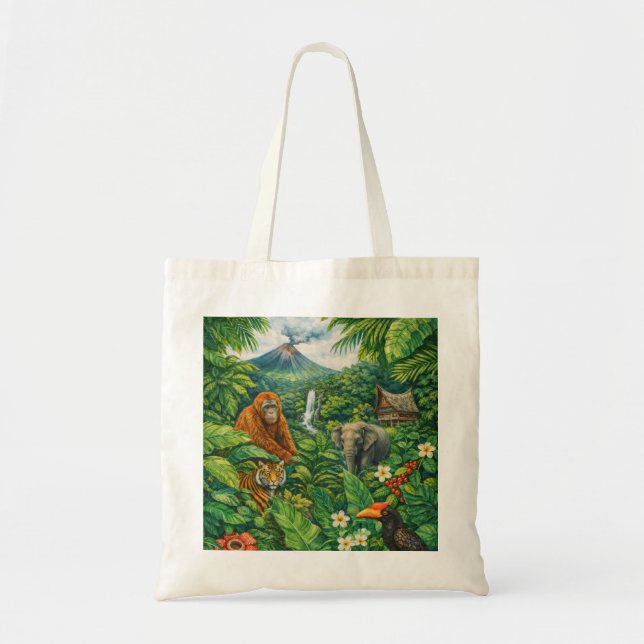 Tote Bag Faune de la forêt tropicale de Sumatra, Volcan et  (Devant)