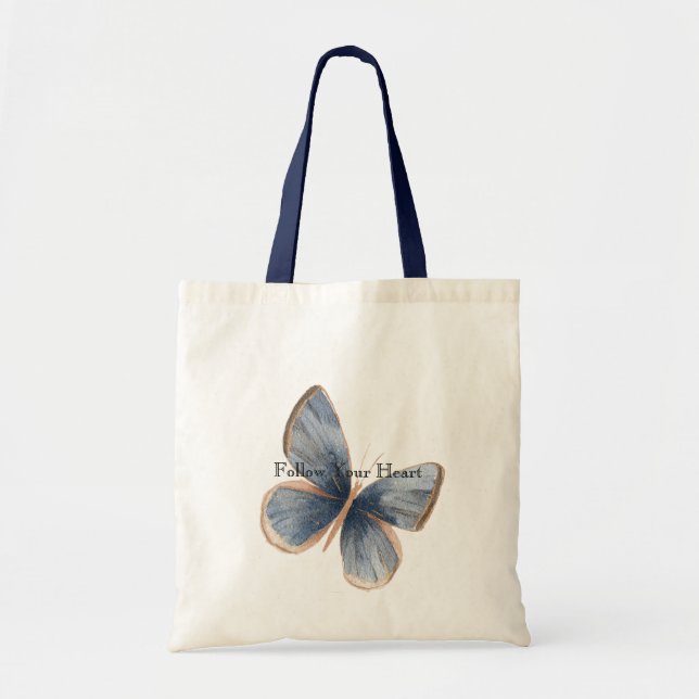 Tote Bag Faux Blue Denim Butterfly (Devant)