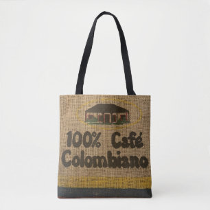 TOTE BAG FAUX BURLAP COLUMBIAN COFFEE BAG PURING FOURRE-TOU