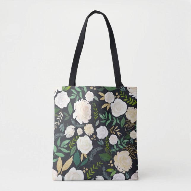 Tote Bag Faux Chalkboard Aquarelle Fleurs & Parties scintil (Devant)