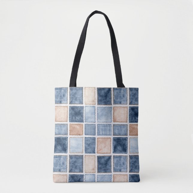 Tote Bag Faux Cream Denim Blue Jean (Devant)