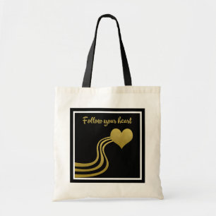Tote Bag Faux Gold en noir Suivez votre coeur