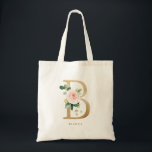 Tote Bag Faux Gold Foil Floral Letter B Monogram Bridesmaid<br><div class="desc">Sac fourre-tout floral féminin et élégant avec des illustrations d'aquarelle de fleurs,  de verdure et de faux monogramme de feuille. Personnalisez en ajoutant un nom ou une courte phrase. Ce sac de toile monogramme floral sera parfait comme cadeau personnalisé.</div>