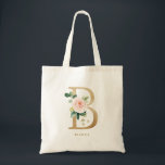 Tote Bag Faux Gold Foil Floral Letter B Monogram Bridesmaid<br><div class="desc">Sac fourre-tout floral féminin et élégant avec des illustrations d'aquarelle de fleurs,  de verdure et de faux monogramme de feuille. Personnalisez en ajoutant un nom ou une courte phrase. Ce sac de toile monogramme floral sera parfait comme cadeau personnalisé.</div>