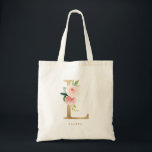 Tote Bag Faux Gold Foil Floral Lettre L Monogramme Bridesma<br><div class="desc">Sac fourre-tout floral féminin et élégant avec des illustrations d'aquarelle de fleurs,  de verdure et de faux monogramme de feuille. Personnalisez en ajoutant un nom ou une courte phrase. Ce sac en toile florale de lettre L monogramme sera parfait comme cadeau personnalisé.</div>