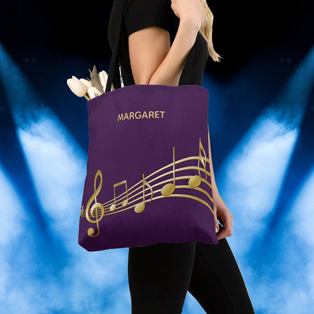 Tote Bag Faux gold music notes on a chic purple backdrop (Créateur téléchargé)